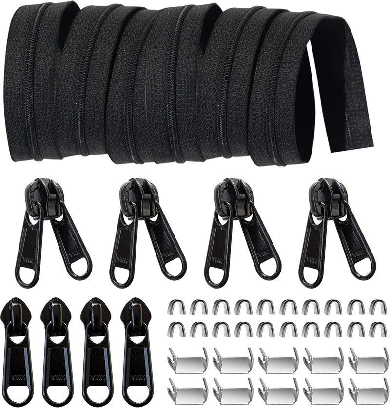 VICHERIA Zipper Repair Kit for YKK #10 Heavy Duty Nylon Zipper Chain 5 Yards Bulk Coil - with 8 Pull-Tab Sliders (4 Long Pull & 4 Double Pull) and Stops，for Outdoor Gear Repair, DIY, Boat Covers, Camping Gear - Image 1